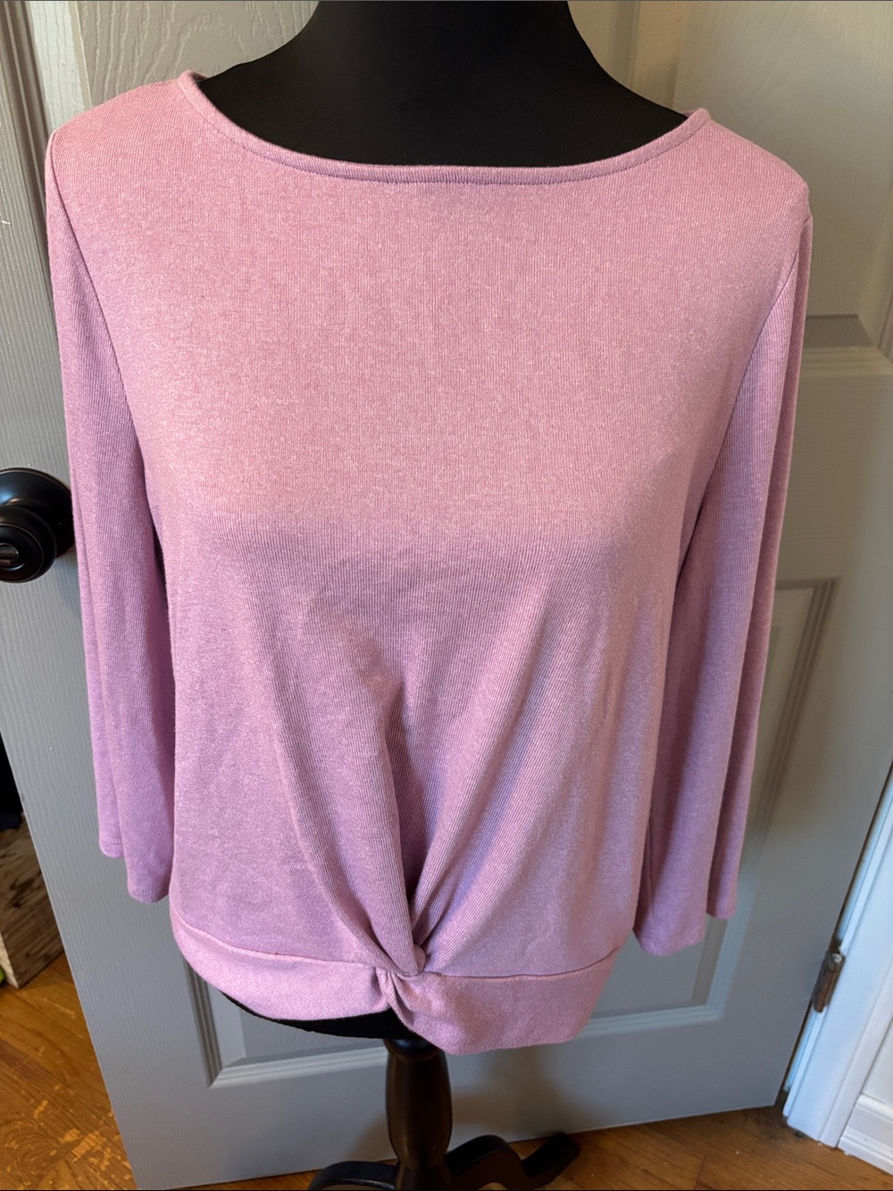 Ann Taylor Dusty Pink Twist-Hem Boatneck Blouse